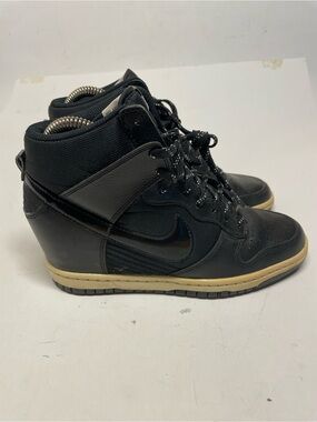 Nike Dunk Sky Hi Shoes Womens US 7 Essential Triple Black Leather Wedge High Top